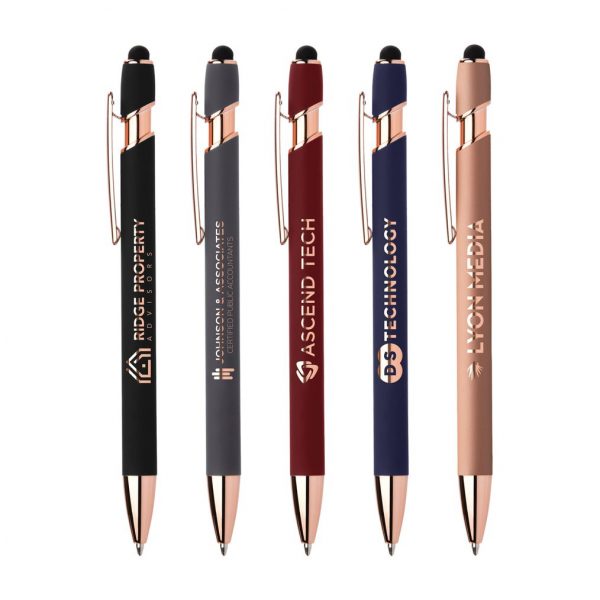 Alpha Arden Gold Soft-Touch Kugelschreiber aus Metall mit Stylus und Spiegelgravur