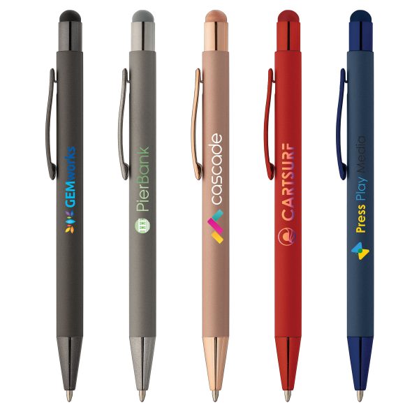 Arlington Mono Soft-Touch Kugelschreiber aus Metall mit Stylus und Spiegelgravur